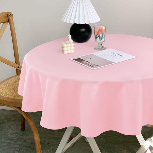 Childom Round Tablecloths,3 Pack 84 Inch Round Plastic Tablecloths Disposable Table Covers Pink Tablecloth for Indoor or Outdoor Parties Birthdays Weddings Holiday Dinner Anniversary Buffet Table