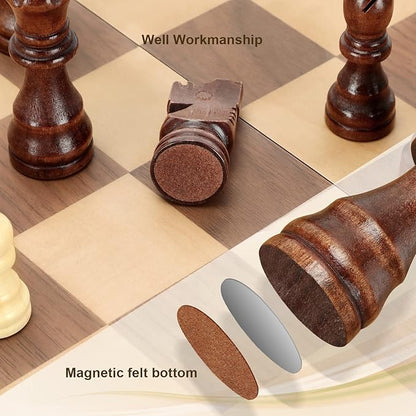 Magnetic Wooden Chess Set for Adults Kids 17'' Chess Board with Handmade Pieces Folding Portable Travel Unique Chess Sets Game for Tournament Professional Beginner