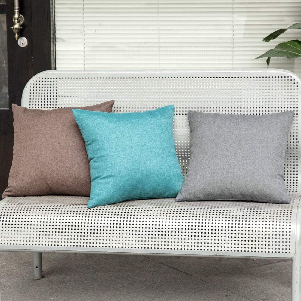 MIULEE Decorative Outdoor Throw Pillow Covers - Waterproof Faux Linen Cushion Cases | 16x16 Inch Turquoise, Set of 2