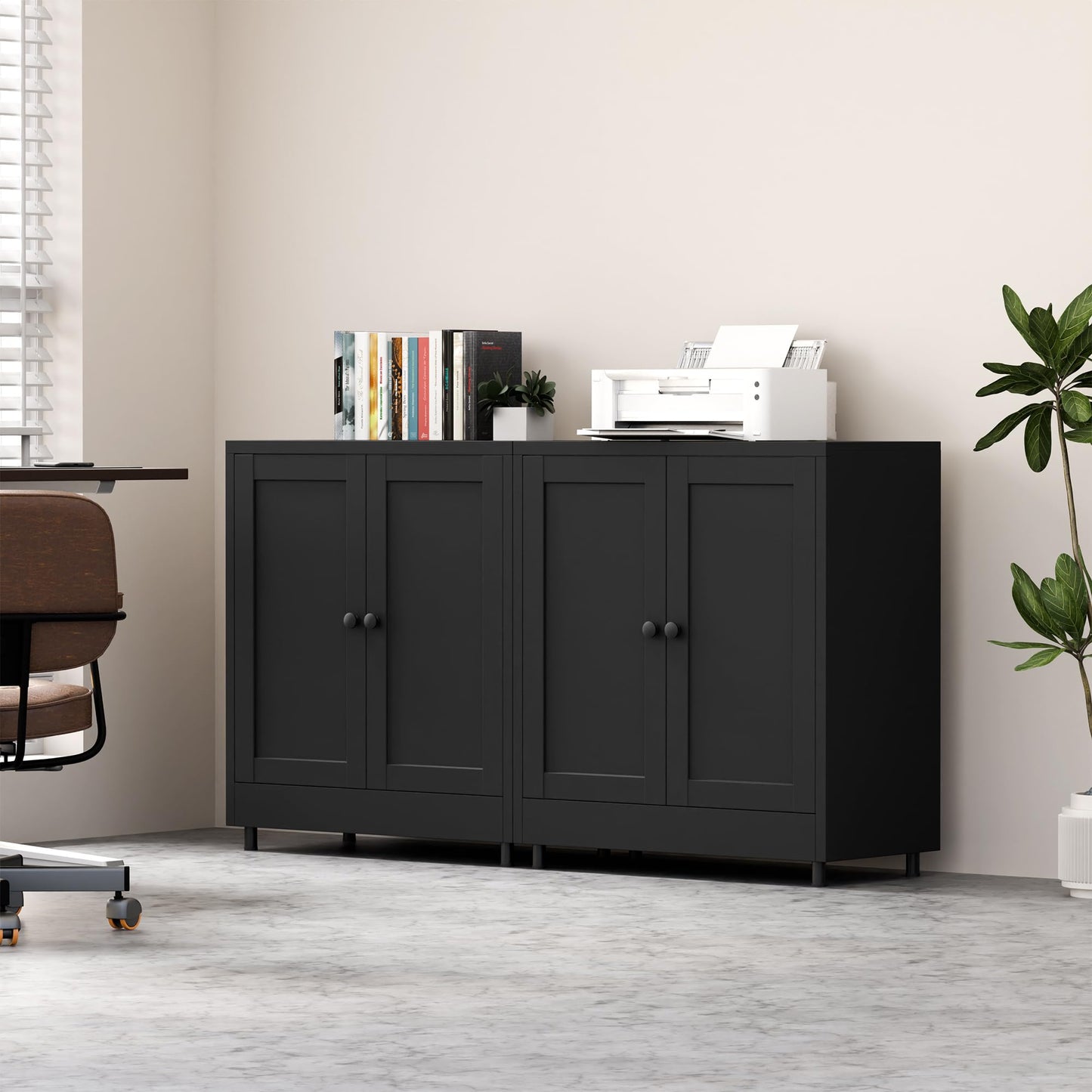 JINGUR Metal Storage Cabinet with 2 Doors and Adjustable Shelf, Steel Sideboard Buffet Cabinet for Home Office Hallway Entryway Kitchen Living Dining Room (Black)