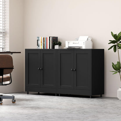 JINGUR Metal Storage Cabinet with 2 Doors and Adjustable Shelf, Steel Sideboard Buffet Cabinet for Home Office Hallway Entryway Kitchen Living Dining Room (Black)