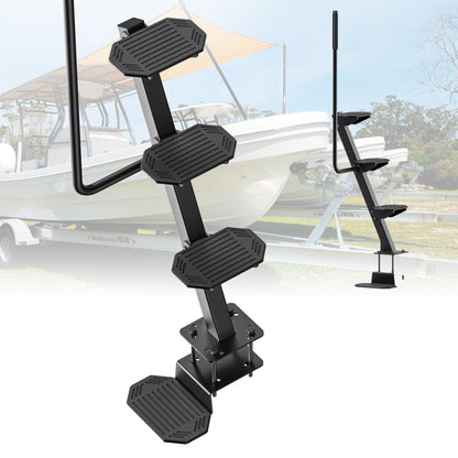 Heavy-Duty Boat Trailer Steps,Boat Trailer Tongue Steps with Anti-Slip Handrail,EVA Anti-Slip Mat,450Lbs Capacity，Multiple Installation Angles,4 Steps