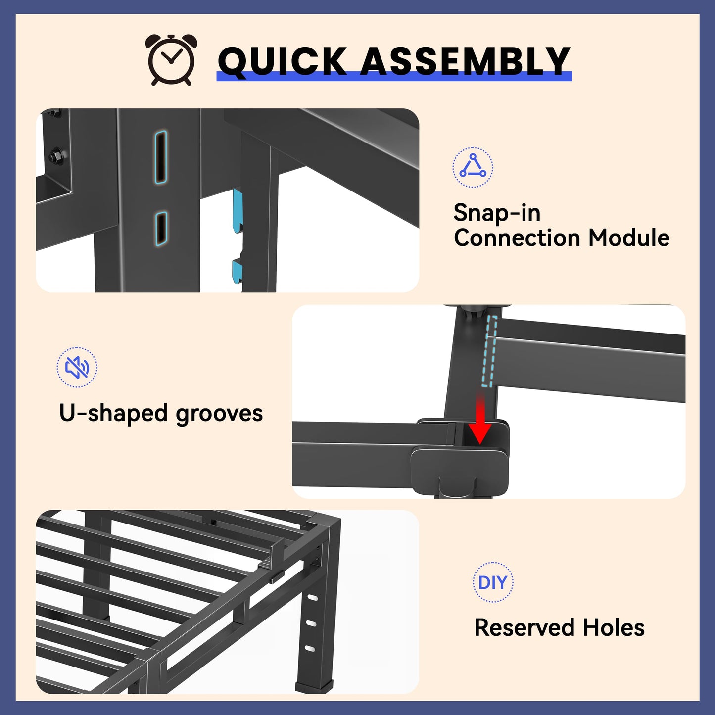 Anyroom Bed Frame King Size 24 Inch Tall, Double Layer Heavy Duty Metal Bed Frames 4000 lbs Capacity, Platform Bedframes with Headboard Holes, Round Corner Legs, Mattress Slide Stopper, Easy Assembly