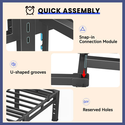 Anyroom Bed Frame King Size 24 Inch Tall, Double Layer Heavy Duty Metal Bed Frames 4000 lbs Capacity, Platform Bedframes with Headboard Holes, Round Corner Legs, Mattress Slide Stopper, Easy Assembly