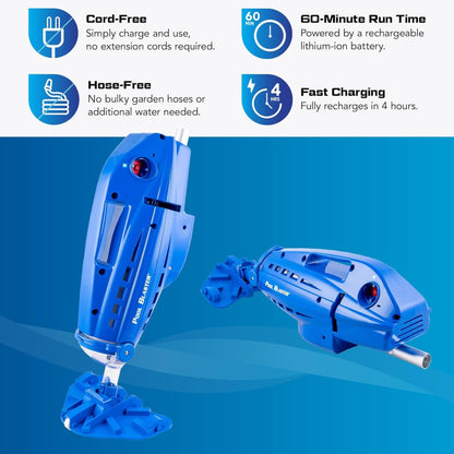 POOL BLASTER Millennium Cordless Pool Vacuum for Above Ground Pools w/Pole Set, High Capacity, Strong Suction, Handheld Rechargeable Swimming Pool Vacuum for Inground Pools, Hoseless, by Water Tech