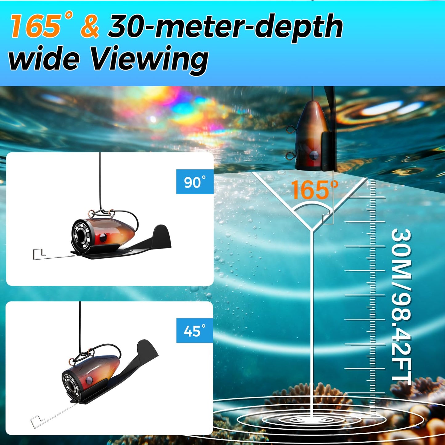 ESANHAO Underwater Fishing Camera 7" LCD Monitor Portable Fish Camera with Light 12pcs & 100ft/30m Cable Waterproof IP68 for Ice Fishing, Lake Sea Boat Kayak Fishing