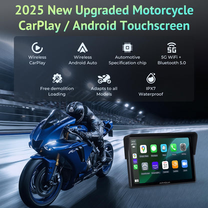 5 Inch Motorcycle CarPlay & Android Auto Display – IP67 Waterproof Touchscreen, Dual Bluetooth, TF Card, GPS Navigation, Voice Control, Universal Mount – APHQUA 522