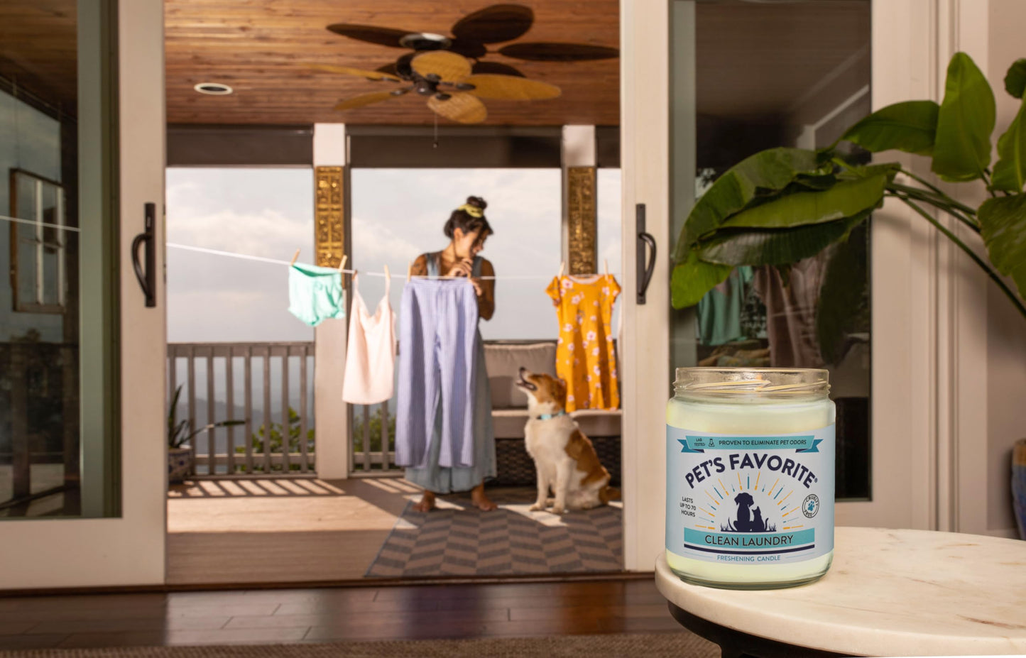 Pet's Favorite Plant Based Odor Candle for Home, Fresh Laundry Scent, Clean Burning Pet Friendly Air Freshener with a Natural Fiber Wick and 70 Hour Burn Time
