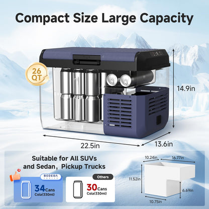 BODEGA 12 volt Car Refrigerator - 26QT Portable Freezer IPX4 Waterproof Car Fridge Electric Cooler Ultra-Quiet for Truck Van Camping Travel 12/24V DC 110~240 Volt AC,-4℉~68℉