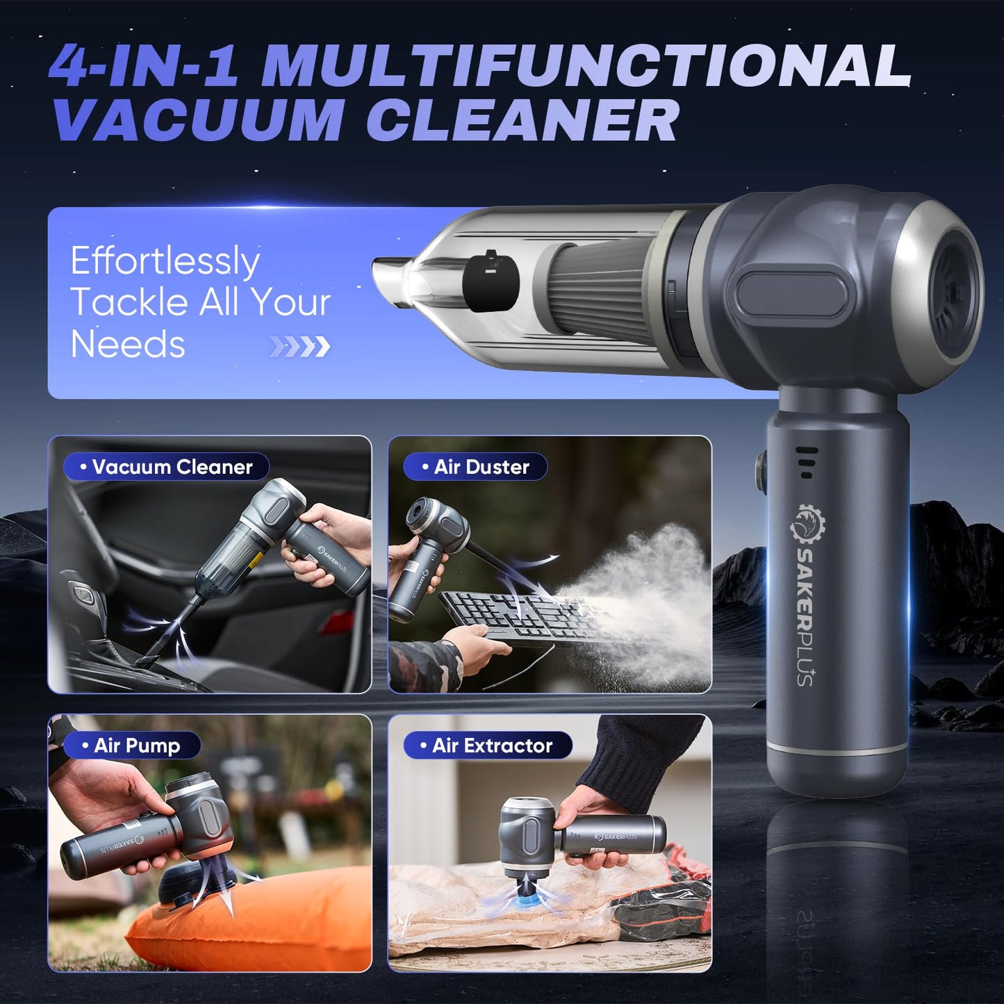 SakerPlus Telescopic Camping Lantern & Car Vacuum Portable