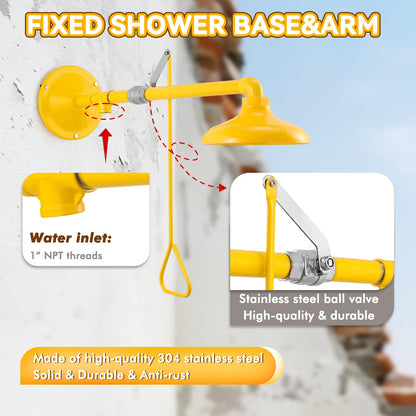 CGOLDENWALL Emergency Shower Safety Shower Station Horizontal Mount Drench Head, 1" NPT Thread, 304 Stainless Steel+ABS Shower Head