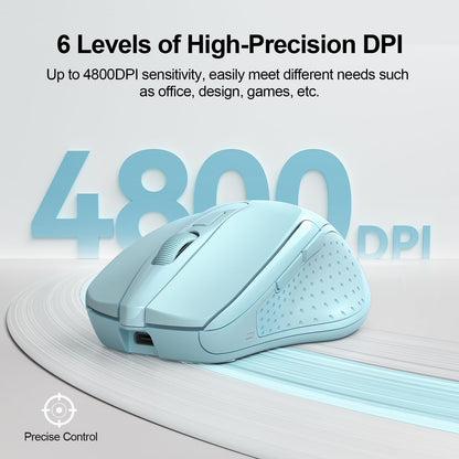 TECKNET Wireless Mouse (BT5.0/3.0 & 2.4G) Rechargeable 4800 DPI Silent USB A & Bluetooth Mouse 6 Buttons, Wide Compatibility - Grey