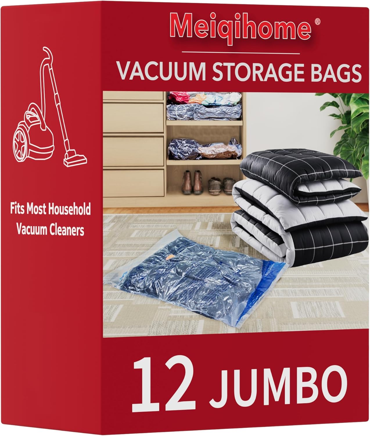 MEIQIHOME Vacuum Storage Bags - Jumbo Space Saver Sealer Bags for Clothing & Bedding | 12 Pack