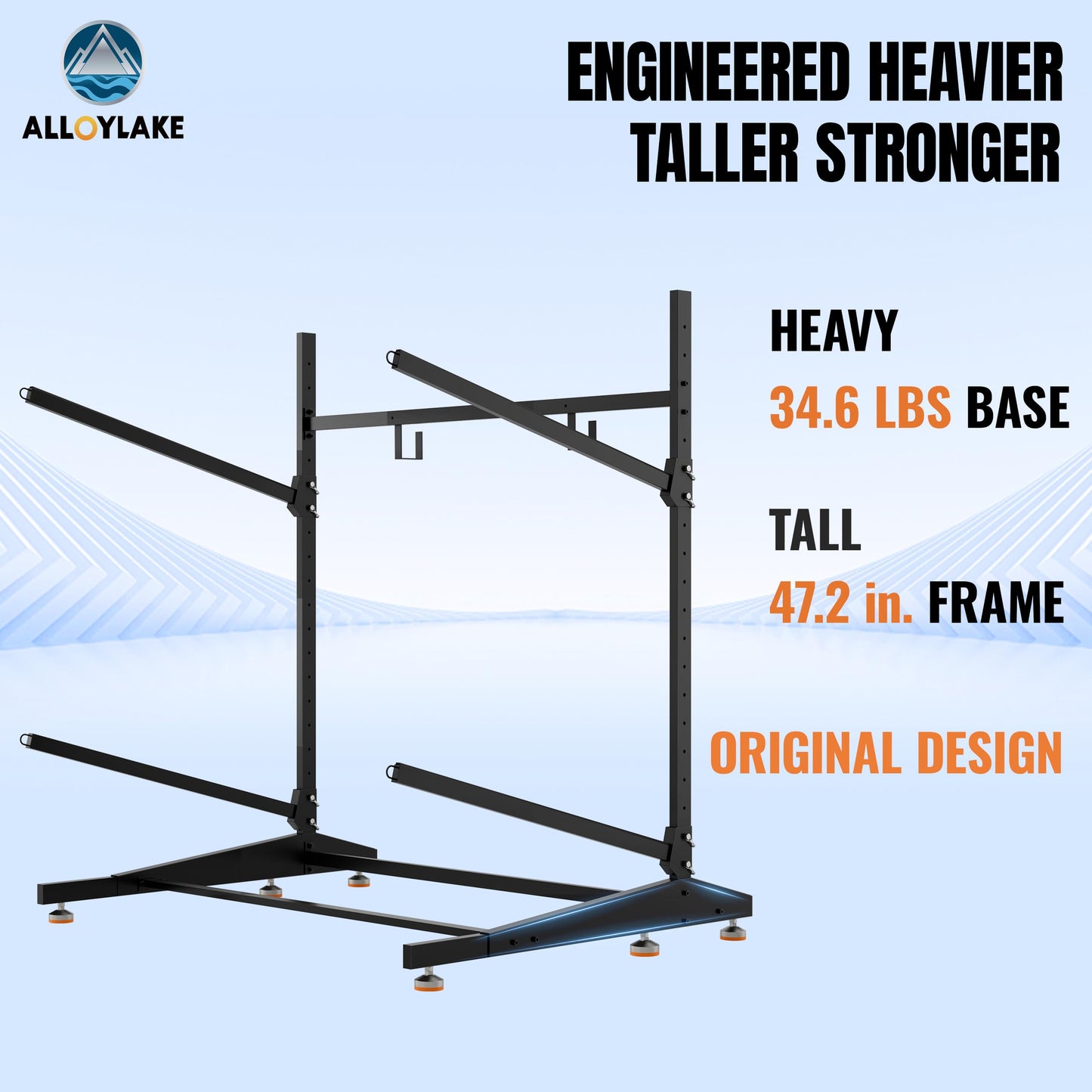 AlloyLake Freestanding Kayak Storage Rack, 2-Tier Heavy Duty Outdoor Canoe Stand for Garage & Dock, Holds 220 lbs, Rust-Proof 304 Stainless Steel Hardware (Black)