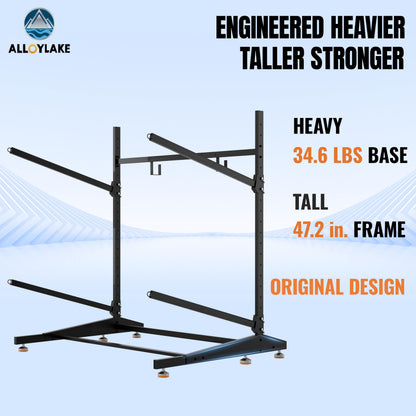 AlloyLake Freestanding Kayak Storage Rack, 2-Tier Heavy Duty Outdoor Canoe Stand for Garage & Dock, Holds 220 lbs, Rust-Proof 304 Stainless Steel Hardware (Black)