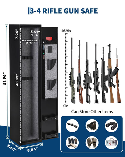 3-4 Gun Safes, Gun Cabinet for Rifles and Pistols, Quick Access Rifle Safe with Removable Shelf, Multifunction Lock, Pistol Pockets for Home Office