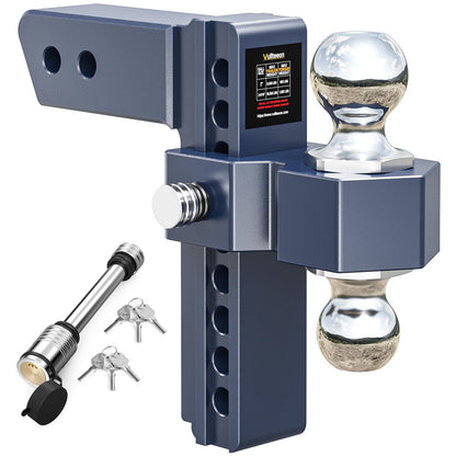 Vullteeon Adjustable Trailer Hitch, Drop Hitch for 2.5 Inch Receiver, 8 inch Aluminum Truck Hitch, 2 and 2-5/16 inch Balls, 18,500 LBLBS GTW, Two Anti-Theft Pins Locks