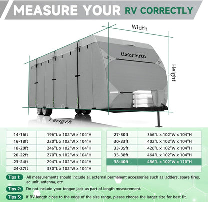 Umbrauto RV Cover 27-30ft: 7 Layers Travel Trailer Cover, Waterproof Camper Cover, Toy Hauler Cover with Tongue Jack Cover, Extra Windproof Ropes, Gutter Covers