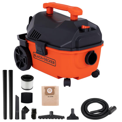 BLACK+DECKER Shop Vacuum Wet and Dry, 4 Gallon 5.0 Peak HP Wet/Dry Vacuum, Quiet Operation with Muffler, Long Reach Cleaning Range & On-Board Storage, Complete Accessory Set, BDXV18905P-4