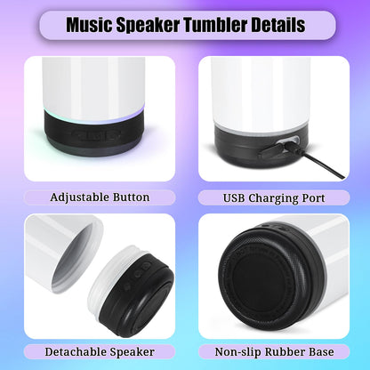 Micellwuu 8 Pack 20Oz Music Speaker Tumbler, Sublimation Tumbler Blanks Skinny Straight, Double Wall Insulated Music Coffee Mug with Detachable LED Light, Speaker Cup（Black）
