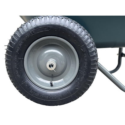 GarveeLife Garden Wheelbarrow Cart, Heavy-Duty Utility with Dual Wheels, Built-in Stand, Ideal for Home, Yard, and Garden - Green