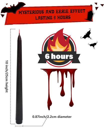 Viyffo Black Drip Taper Candles, 10 Inch Vampire Blood Bleeding Candles Set of 4, Unscented Long-Burning Gothic Candlesticks for Horror Movie Night, Dark Romance & Party Decor