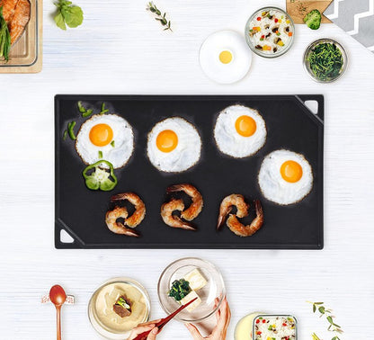 GasSaf Cast Iron Reversible Griddle, 16.5 Inch x 9.5 Inch Double Sided Grill Pan Perfect for Gas Grills and Stove Top
