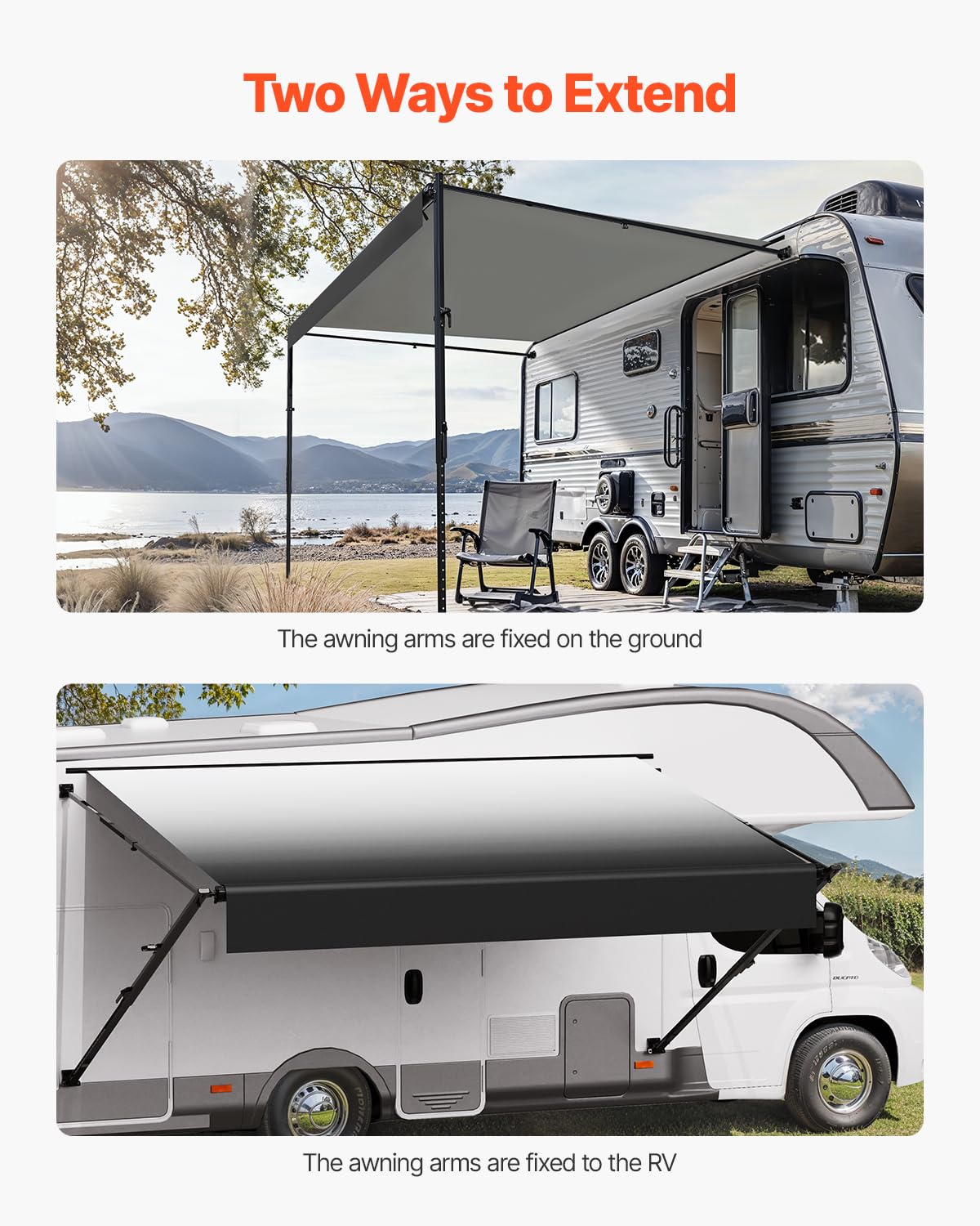 VEVOR Manual RV Awning Complete Kit, 18' Retractable Awning with Aluminum Alloy Frame, Outdoor Trailer Awning, Fit for Most RVs(Black Fade)