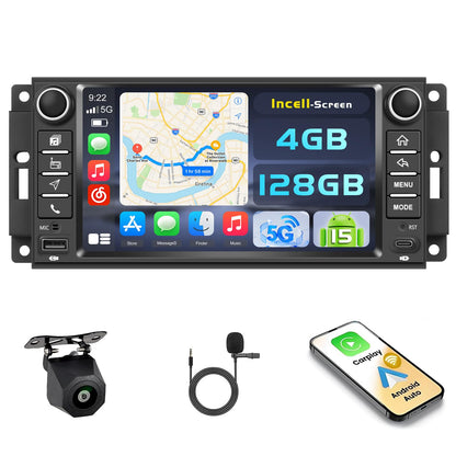 [4+128G] Android 15 Car Stereo for Jeep Wrangler 09-18/Jeep Compass 11-15, 7'' in-Cell Touchscreen Radio Wireless Carplay Android Auto 5G WiFi/Bluetooth Mirror Link GPS SWC FM/RDS/EQ Backup Cam+Mic