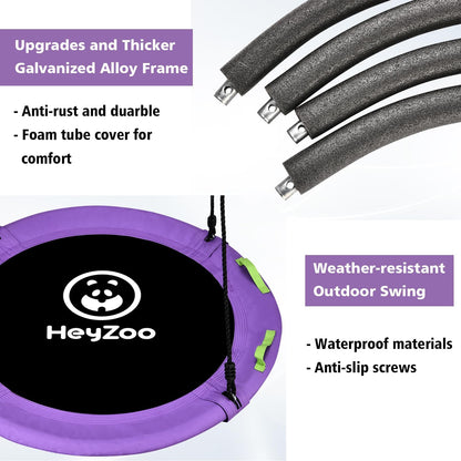 Tree Swing, 60 inch Larger Saucer Swing for Whole Family, 900lbs Weight Capacity, with Adjustable Hanging Straps, for Outdoor Backyard, Gifts for Kids, Purple