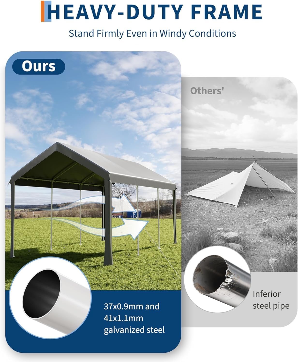10x20 Heavy Duty Carport Galvanized Steel Outdoor Car Canopy with UV Resistant and Water Resistant PE Cover Portable Garage for SUV Truck Boat and Outdoor Equipment, Gray