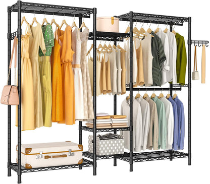 Exglobol Heavy Duty Garment Rack, Portable Wardrobe Clothes Rack Freestanding Adjustable Clothing Rack with 7 Tiers Adjustable Wire Shelving and 4 Hanger Rods, Max Load 920LBS