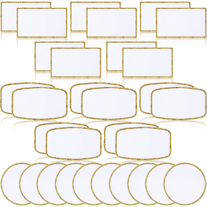 30 Pieces Sublimation Patches Fabric Iron-on Blank Patches 3 Shapes Repair Embroidery Sublimation Blank Hat Embroidery for DIY Crafts, Caps Clothes Shoes Bags Backpacks Uniforms(Gold Frame)