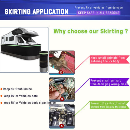 RV Skirting 66FT x 2.6FT, Heavy Duty Insulated Windproof Waterproof Camper Skirt, Stainless Steel Bottom & Reflective Strips, Quick Installation for 5th Wheel, Travel Trailer, Outdoor Storage