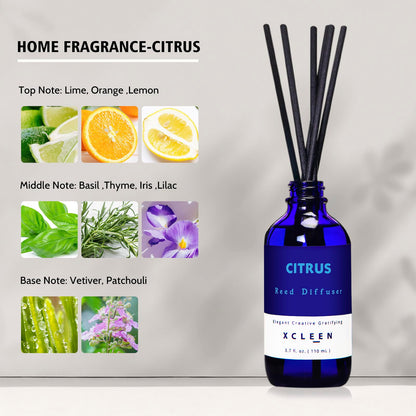 Reed Diffusers Set, 3.7 Oz Scent Diffuser, 6 Reed Diffuser Sticks, Home Fragrance Hyacinth, Peony & Citrus, Aromatherapy Oil Diffuser Reeds, More Masculine Scent, Bathroom & Office Decor 110ml