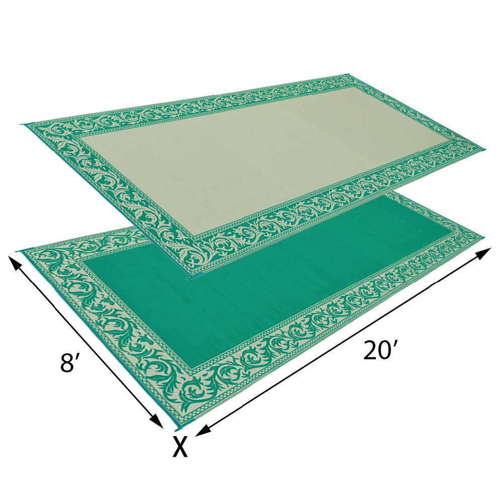 Stylish Camping Ming's Mark RC4 Reversible Classical Patio Mat - 8' x 20', Green/Beige