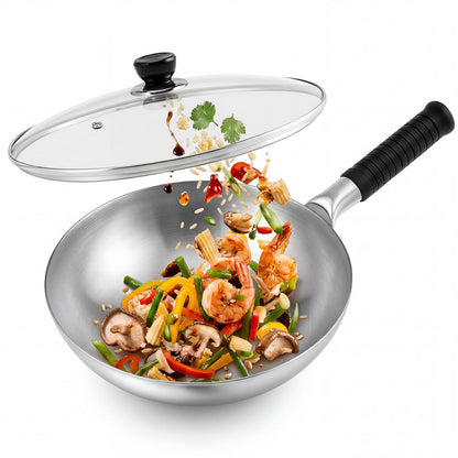 Yiyiring Pure Titanium Wok with Lid, Ultra Lightweight 2.5 Lbs Titanium Wok Single-piece Molded No Coating Rivetless Handcrafted Frying Pan Durable Cookware for Gas Stove Home & Outdoor Camping