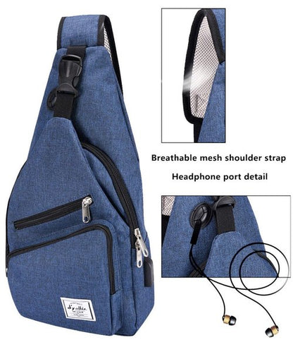 d'yallee 15.4" Sling Bag for Men Crossbody Shoulder Chest Bags Nylon for Travel Gym Sport Hiking with USB Charger Port