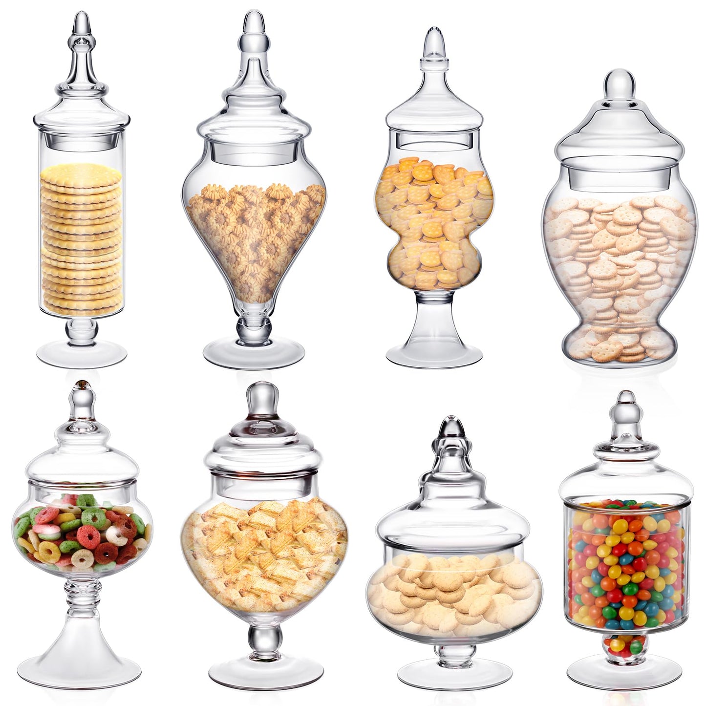 Hushee 8 Pcs Large Apothecary Candy Jars with Lids Glass Clear Candy Buffet Containers Set Apothecary Kit Candy Dishes with Lids for Bathroom Candy Bar Kitchen Decoration