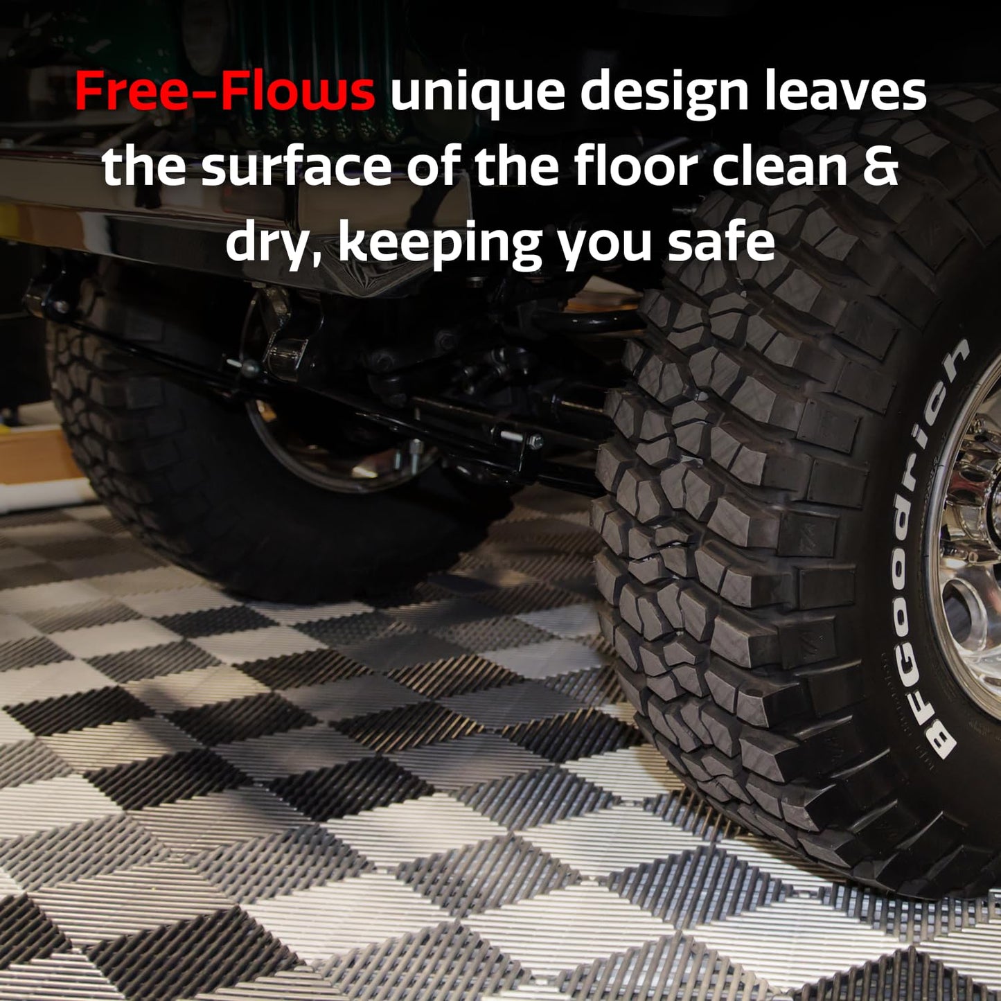 Big Floors RaceDeck Garage Floor Tiles, Interlocking Garage Flooring, Free-Flow Self-Draining Non-Slip Heavy-Duty Copolymer, Easy Install (Graphite, 48 Pack of 12 x 12" Tiles, 48 Sq Ft)