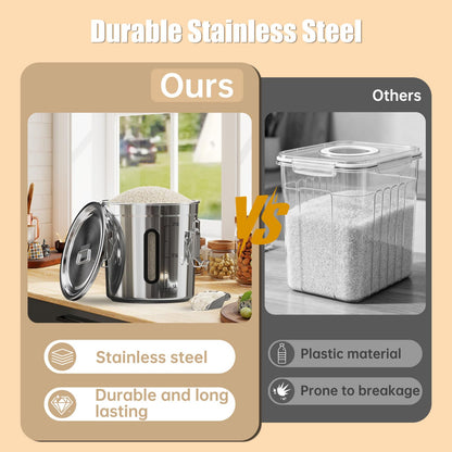 Domart 3 pcs 12/21/33L Stainless Steel Airtight Canister with Lid and Locking Clamp, 3.2/5.5/8.7 Gal Storage Container for Rice/Flour/Grain/Pet Food, for Kitchen/Pantry/Restaurant
