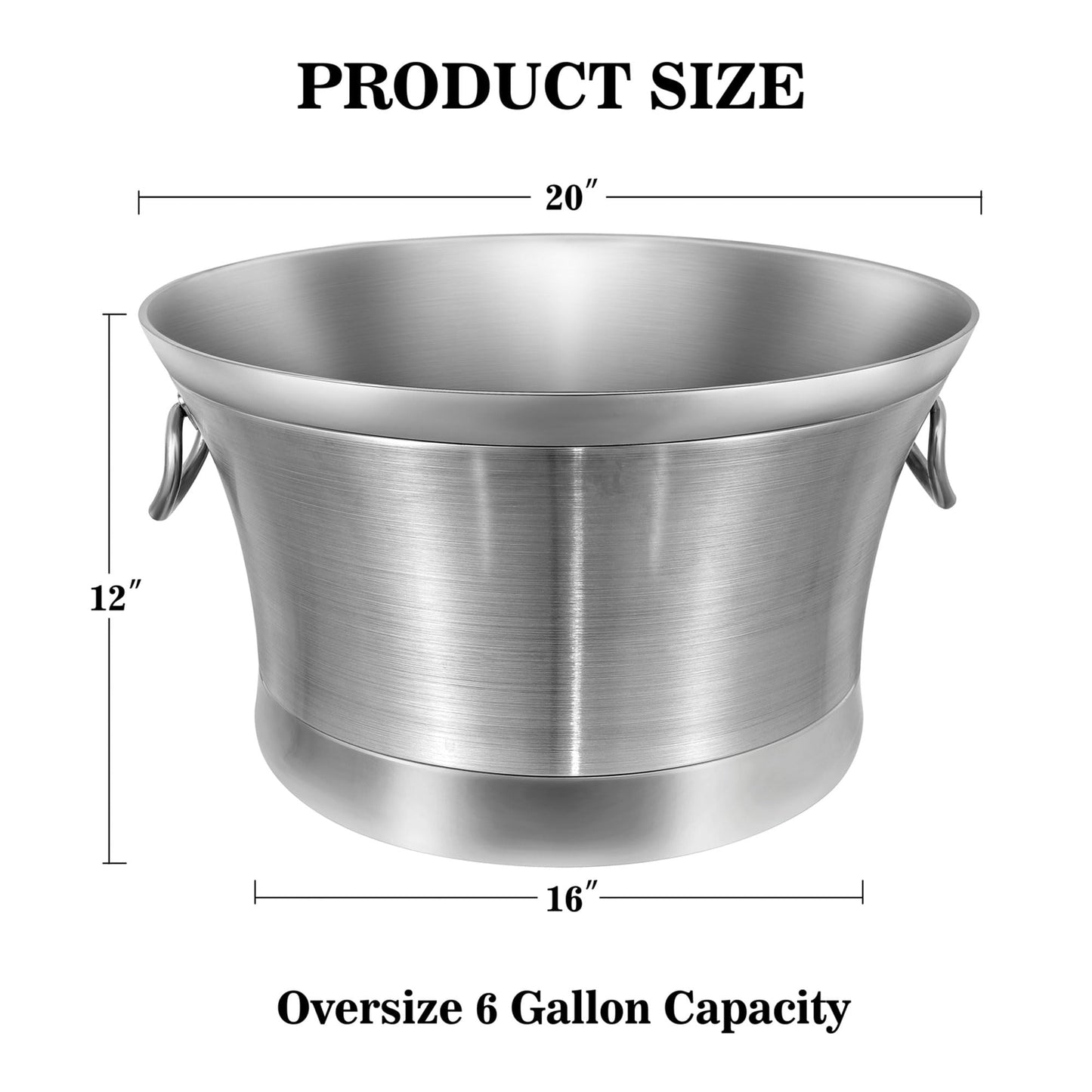 BARsics Large 6-Gallon Double Wall Stainless Steel Insulated Beverage Tub for Parties