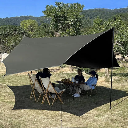 16x16 ft Large Camping Tarp with Poles Waterproof Hammock Rain Fly Camping Awning Sun Shelter (Green, with Poles)