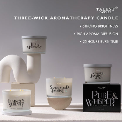 Scented Candle, Talent Candles for Home Scented, 3 Wicks Soy Candles, Candle Gifts for Women & Men, Contemporary Jar Candles, 25 hrs Burn, 10.9oz Sandalwood & Jasmine, TCGG8100A