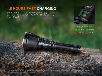 Fenix HT18R V2.0 3700 Lumen Long Range Rechargeable Flashlight USB-C LED Thrower Dual Switch Instant Turbo Waterproof Hunting Search Rescue Tactical Light with Lumentac Organizer