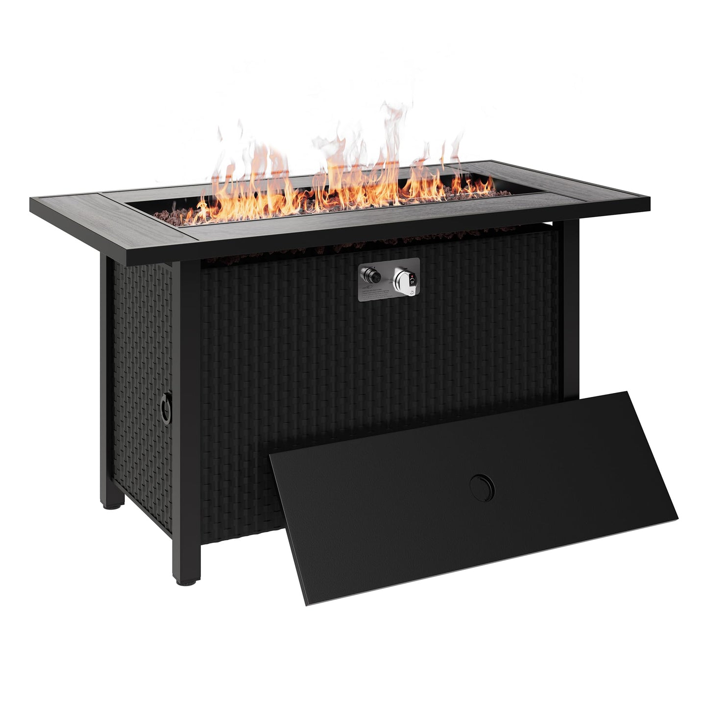 45 inch Propane Fire Pit Table, 50,000 BTU Outdoor Gas Fire Pit Table with Lid, Waterproof Cover, Rectangle Gas Firepit Table for Garden/Patio