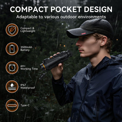 Night Vision Monocular 25mm 640x512 (50 Hz) Thermal Imaging Monoculars, 4X Digital Zoom, Detection 3937yd, 6 Mode, 6H+, IP67 WiFi Heat Vision Infrared Imager for Hunting Camping