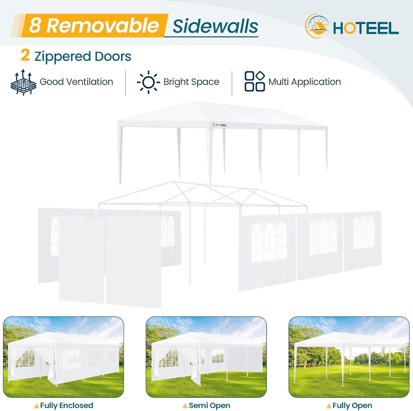 HOTEEL 10x30FT Party Tent with 8 Removable Sidewalls for Parties Carpas para Fiestas, Weddings, BBQ, Waterproof Outdoor Event Canopy, Patio Camping Gazebo, White