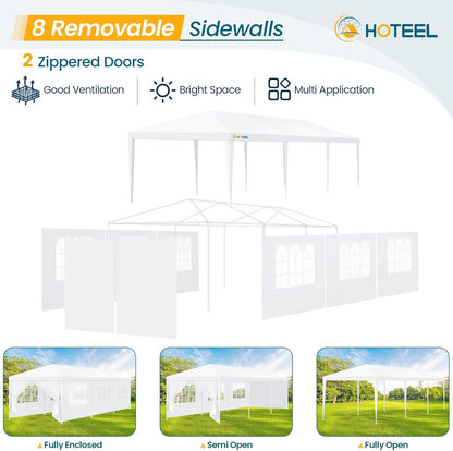 HOTEEL 10x30FT Party Tent with 8 Removable Sidewalls for Parties Carpas para Fiestas, Weddings, BBQ, Waterproof Outdoor Event Canopy, Patio Camping Gazebo, White
