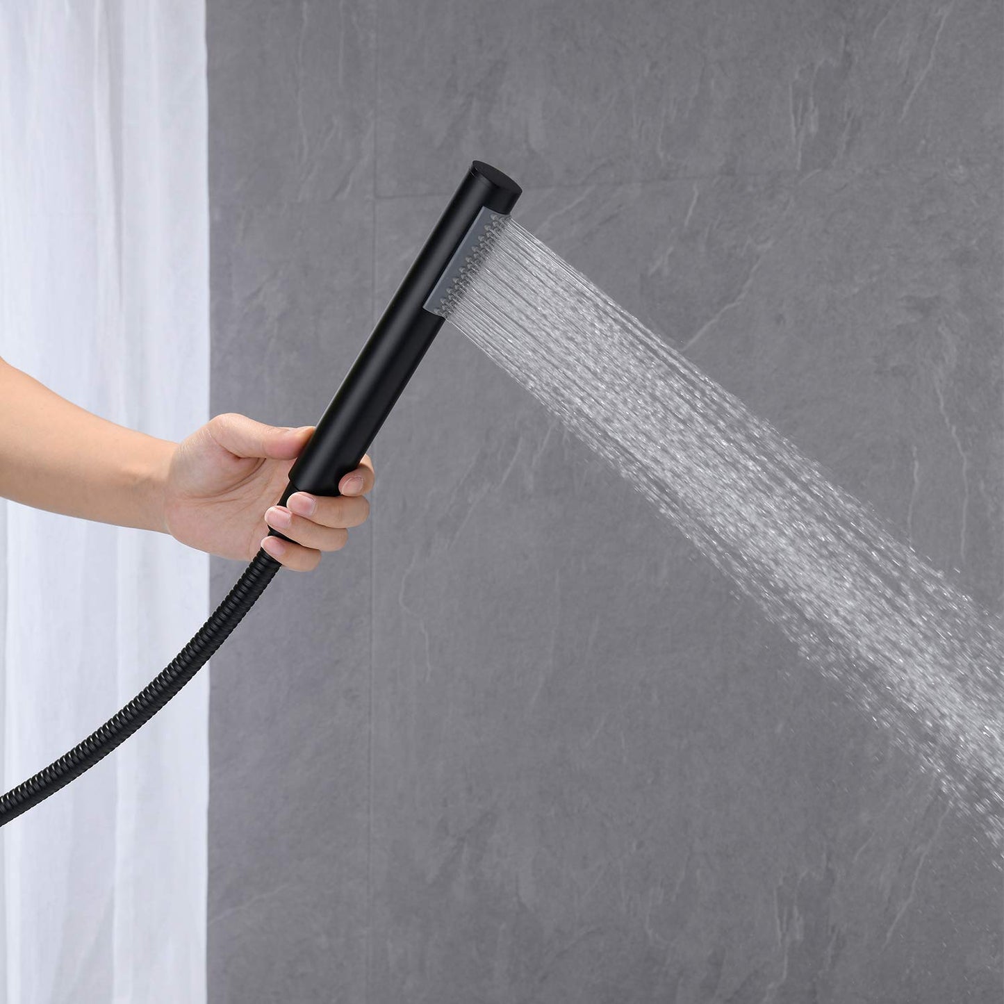 Wowkk Freestanding Bathtub Faucet Tub Filler Black Floor Mount Brass Single Handle Bathroom Faucets with Hand Shower